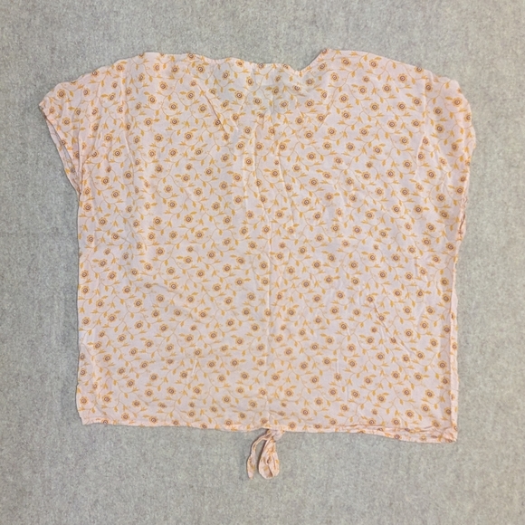 Melrose & Market Floral Sunflower Tie-Front Women's Medium Cap Sleeve Blouse - Picture 6 of 7